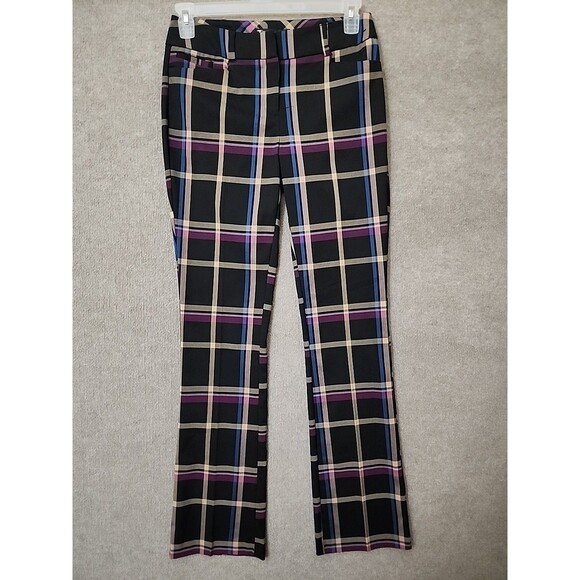 7th Avenue New York & Co Bootcut Dress Pants Womens 2 Tall Black Plaid Stretch - Picture 2 of 8